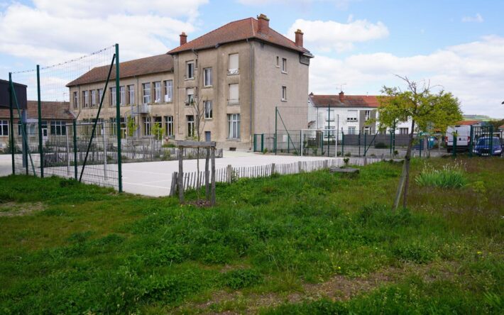 La cour de l’école Jean Jaurès dispose d’un espace en herbe, plusieurs essences d’arbres ont été plantées - Crédits photo : Banque des Territoires