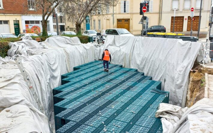 Disposition des structures alvéolaires ultralégères rue Ruinart de Brimont - Crédits photo : Grand Reims