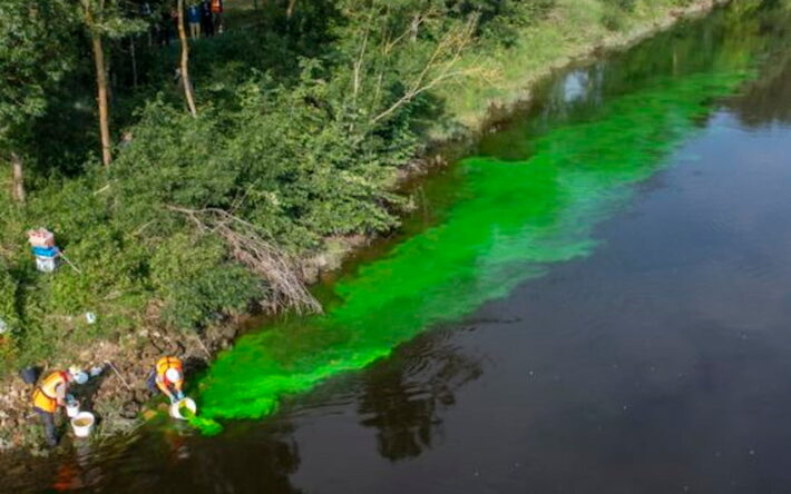 Exercice d’alerte en 2021 : déversement d’un colorant dans la Loire à hauteur de Montsoreau pour simuler une pollution - Crédits photo : Réseau Loire Alerte