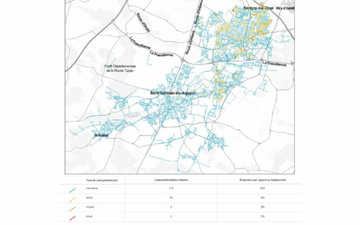 Représentation cartographique de la répartition du taux de casse prévisionnel réalisée avec la solution HpO de la société Altereo. Crédit photo : Altereo