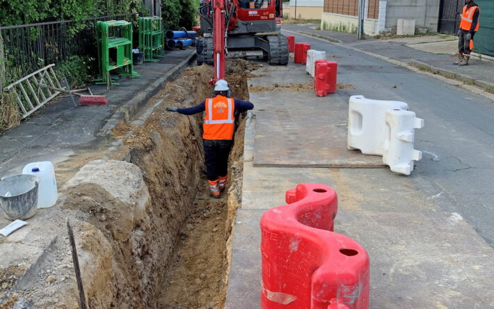 Renouvellement des canalisations à Leuville-sur-Orge en 2023. Crédit photo : Eau Cœur d’Essonne