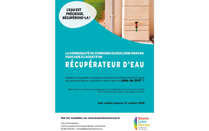 Affiche de promotion du dispositif d’aide à l’achat d’un récupérateur d’eau - Crédit photo : Communauté de communes Bazois Loire Morvan