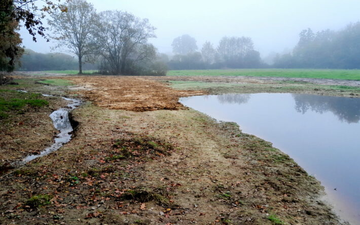 Le syndicat a dû acheminer 2000 m3 de terre pour combler plus de la moitié de la surface du plan d’eau. - Crédits photo : SCDI