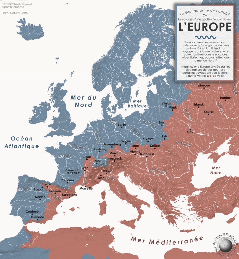 La carte du partage des eaux en Europe